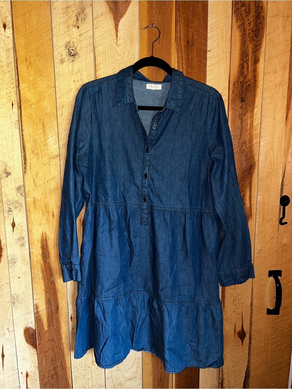 Long-Sleeve Denim Tiered Dress - Blue